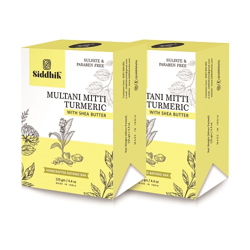 Siddhik Multani Mitti Turmeric With Shea Butter Sulfate Paraben Free Handcrafted Bathing Bar 125 gm Pack of 2