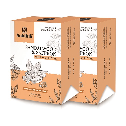 Siddhik Sandalwood Saffron With Shea Butter Sulfate Paraben Free Handcrafted Bathing Bar 125 gm Pack of 2